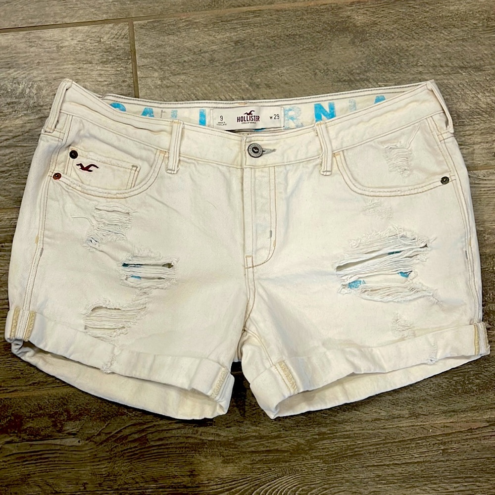 Hollister White Denim Cuffed Shorts